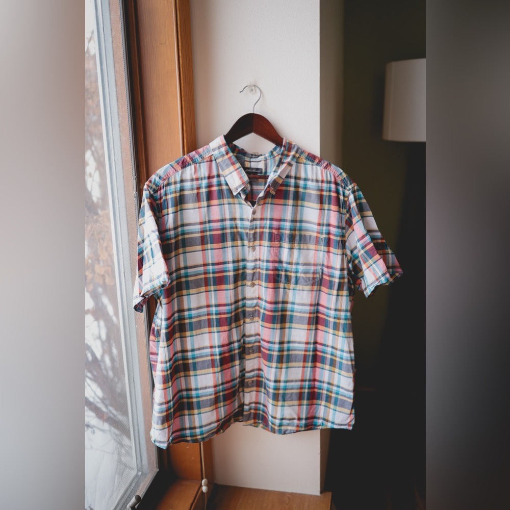 Eddie Bauer plaid button-down polo